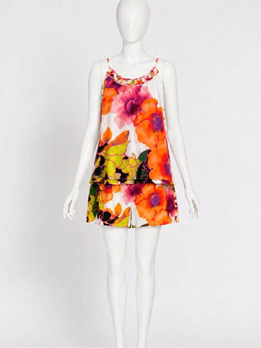 Camilla Floral Silk Linen 2 Piece Top Shorts Set Size Small